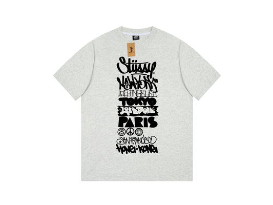 STUSSY GRAFFITI LOGO PRINT TEE GREY