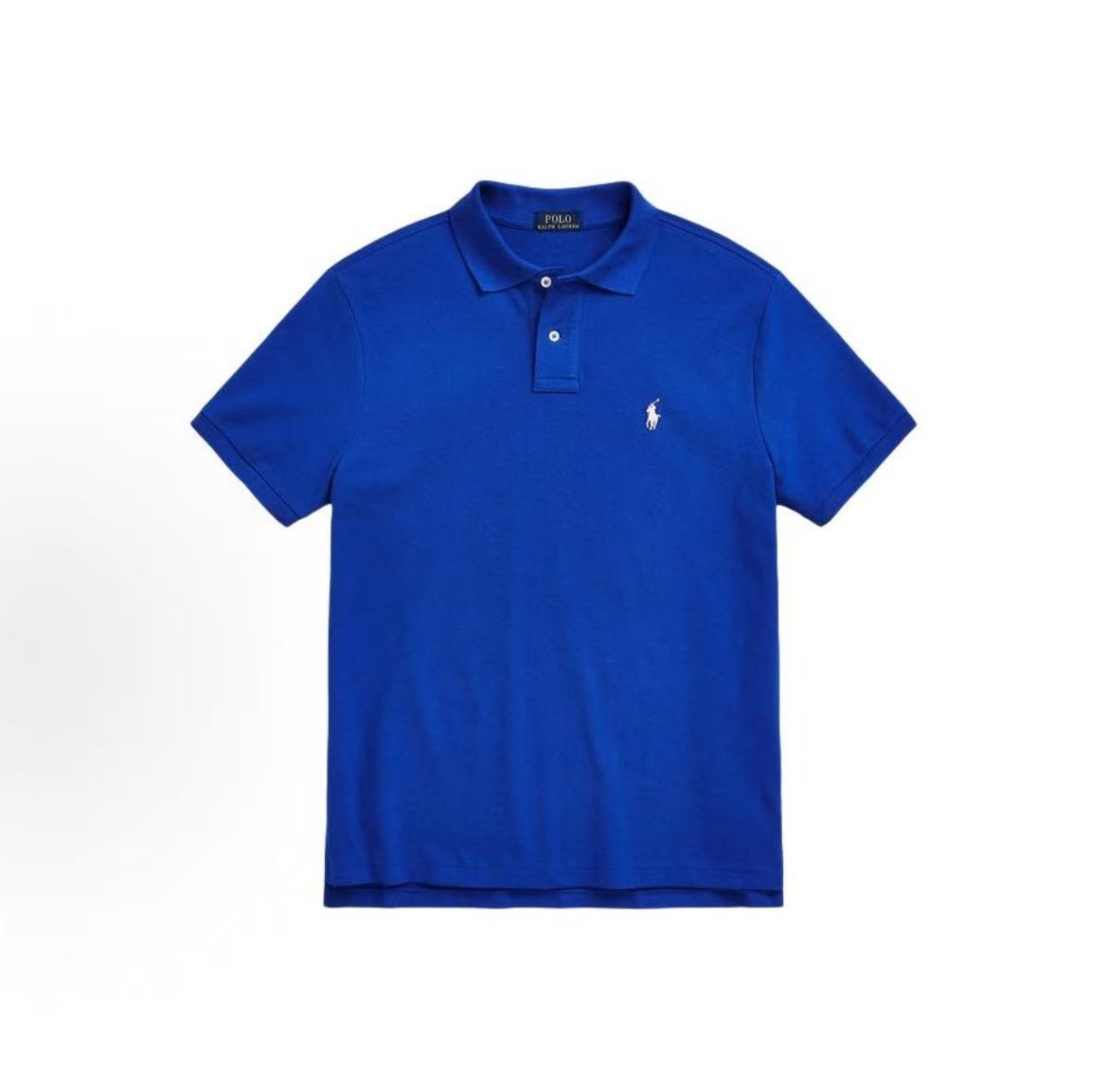 Ralph Lauren SS24 Solid Color Small Spikes Embroidered Buttoned Slim-Fitting Short-Sleeved Polo Shirt for Men, Navy Blue