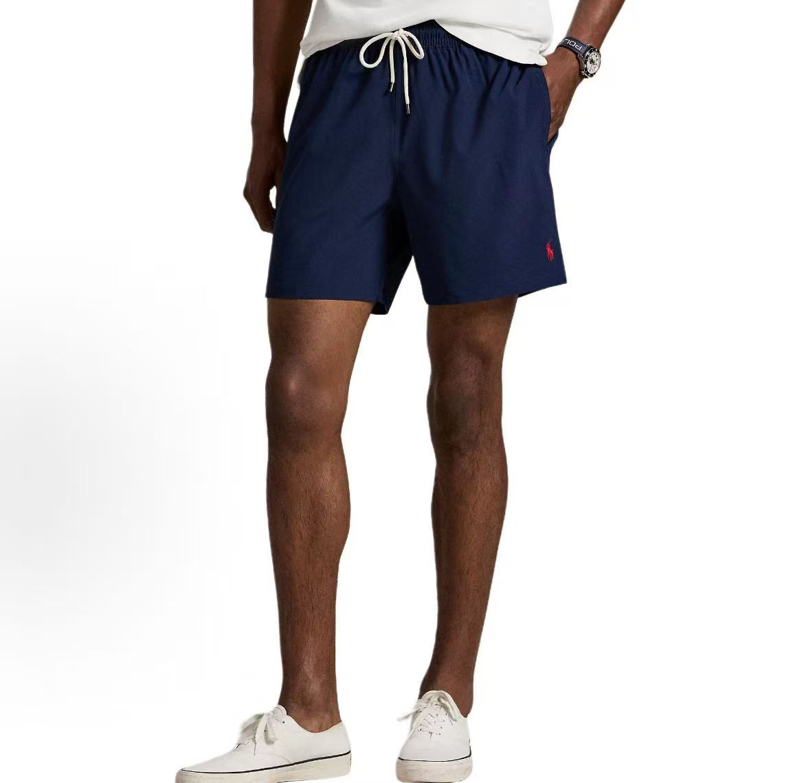 Ralph Lauren SS22 Solid Color Drawstring Casual Flared Beach Pants for Men - Blue