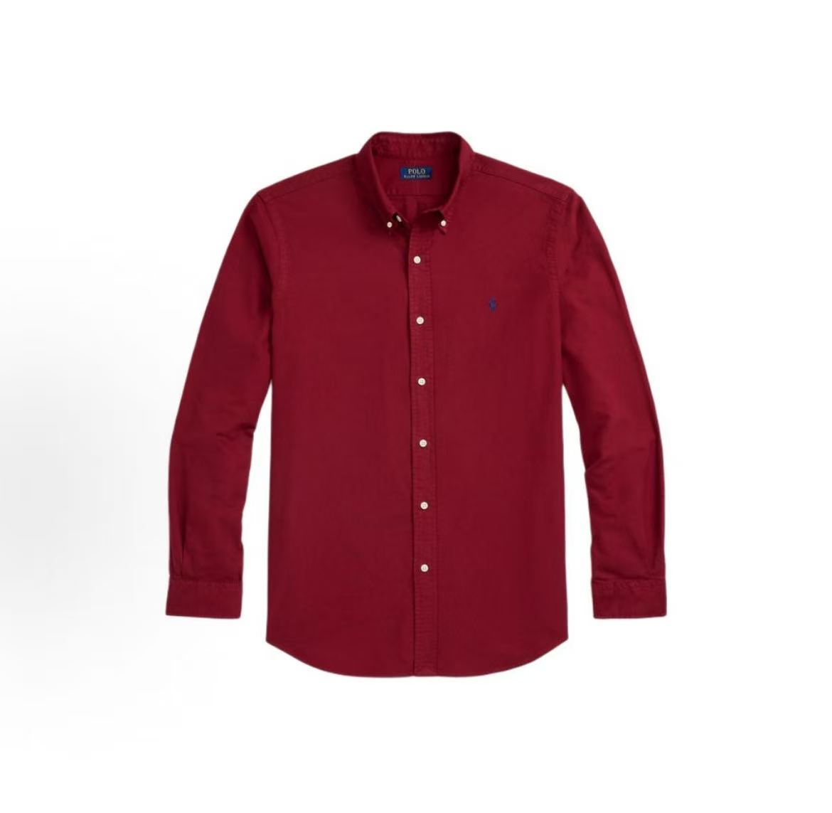 Ralph Lauren FW24 Little Horse Embroidered Logo Pattern Solid Cotton Button-down Loose Single-Button Long-Sleeved Oxford Shirt Classic Men's Style Red