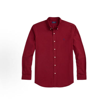 Ralph Lauren FW24 Little Horse Embroidered Logo Pattern Solid Cotton Button-down Loose Single-Button Long-Sleeved Oxford Shirt Classic Men's Style Red