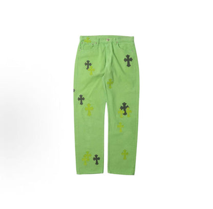 Chrome Hearts Button-Open and Button-Closed Striped Cross-Design Jeans - for both men and women