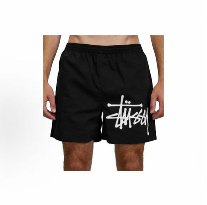 Stussy graffiti stretch waist casual American retro short pants for men - black