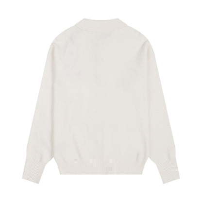 AMI Small Logo Button Polo Sweatshirt Beige