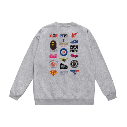 A Bathing Ape Letter Badge Print Hoodie Grey