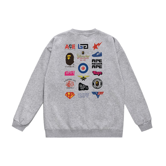 A Bathing Ape Letter Badge Print Hoodie Grey