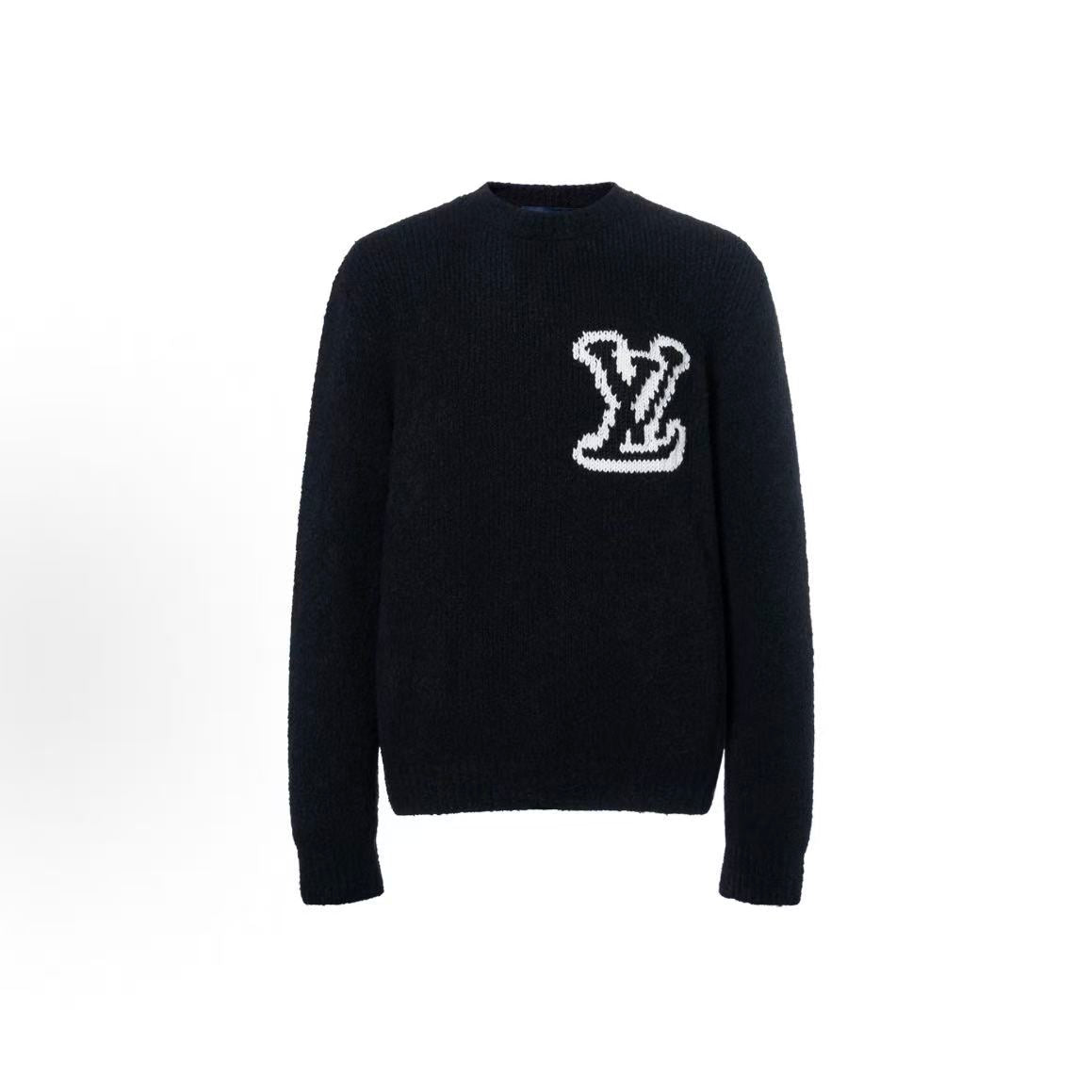 LOUIS VUITTON FW23 Logo embroidered casual round-neck sweater for men in black