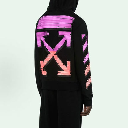 Off-White 752 doodle arrow hooded sweater black/rose red/orange