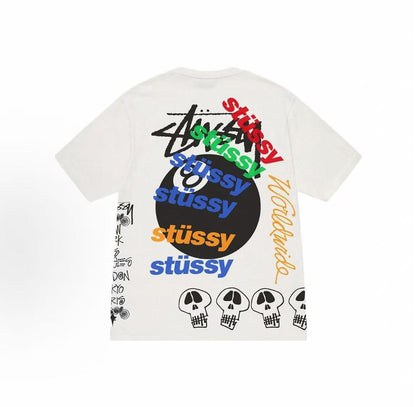 Stussy SS23 Test Strike Pigment Dyed Tee - 8 Ball Series of Summer Collection - Black 8 Logo Letter Print Loose Short-Sleeved American Retro T-Shirt - The same style for both men and women