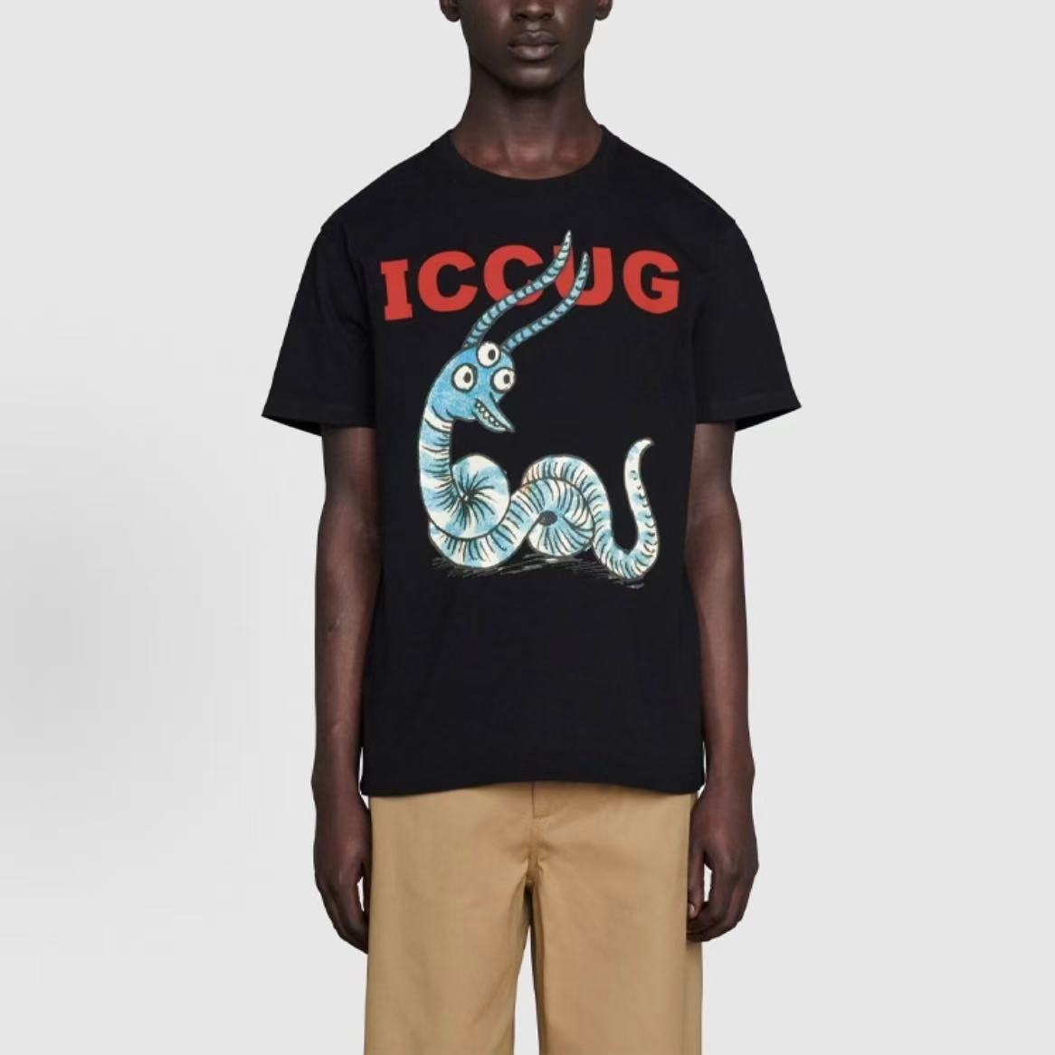 GUCCI Ancient Grecian SS21 Letter-Printed Loose Round-neck Short-sleeved T-Shirt for Men - Black
