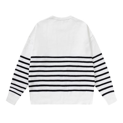 AMI Logo Stripe Print Crewneck Hoodie White