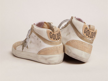 حذاء سنيكرز "Mid Star LTD" من GOLDEN GOOSE بنجمة لامعة خضراء فاتحة وتطعيم جلدي بطبعة جلد الثعبان