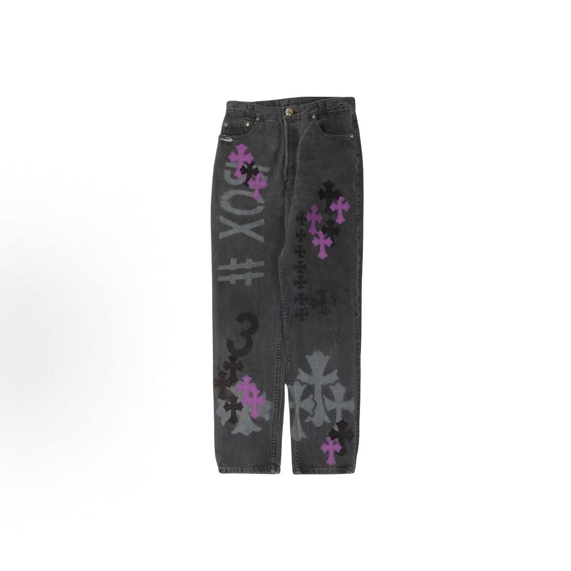 Chrome Hearts Cross Patch Printed Cotton Denim Pants - Men's and Women's style alike