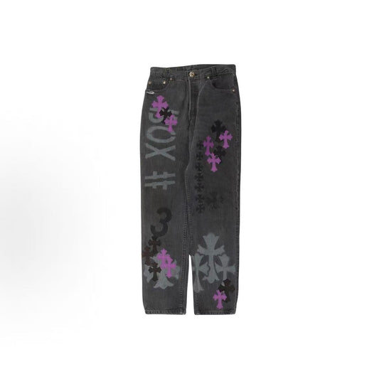 Chrome Hearts Cross Patch Printed Cotton Denim Pants - Men's and Women's style alike