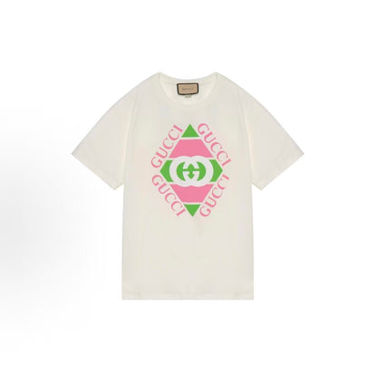 GUCCI T-shirt with letter logo print, round neck, suitable for both men and women as a couple's style, in white color.