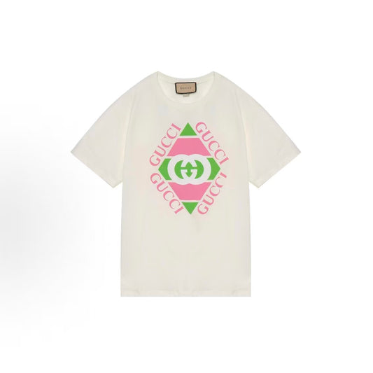 GUCCI T-shirt with letter logo print, round neck, suitable for both men and women as a couple's style, in white color.
