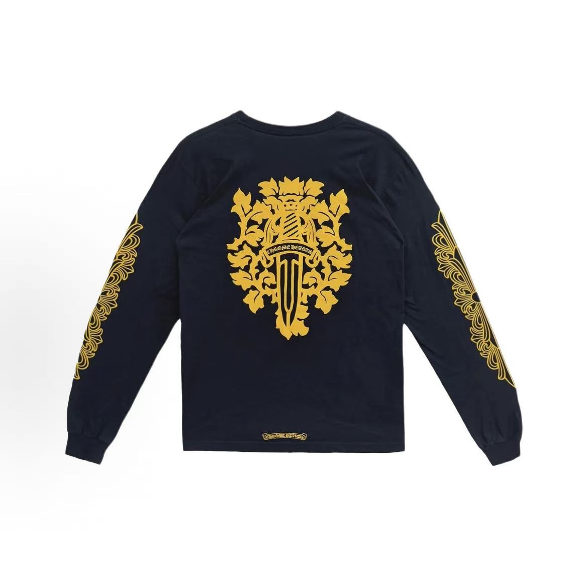 Chrome Hearts Long-sleeved Dagger Pattern Embroidered Round-neck Straight-Tee with Chest Pouch for Men