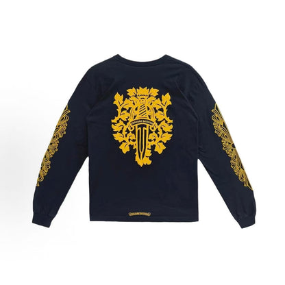 Chrome Hearts Long-sleeved Dagger Pattern Embroidered Round-neck Straight-Tee with Chest Pouch for Men