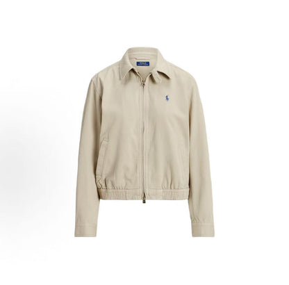Ralph Lauren Petite Spurs Embroidery Solid Twill Cotton Buttoned Long-Sleeved Elastic Hem Jacket Coat - Loose Fit Women's - Khaki Color