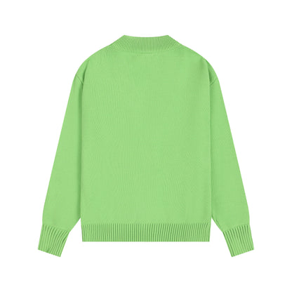AMI Big Logo V-neck Button Sweater Green