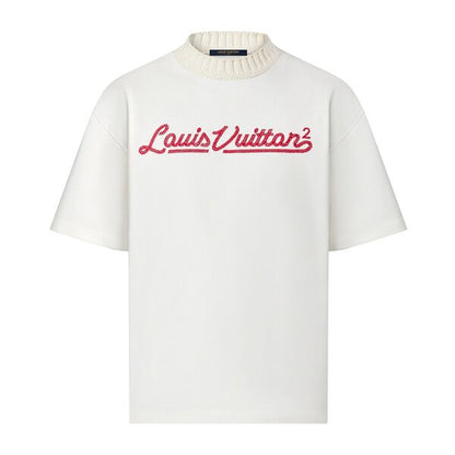 LOUIS VUITTON X NIGO EMBROIDERED MOCKNECK WHITE T-SHIRT – LVTS056