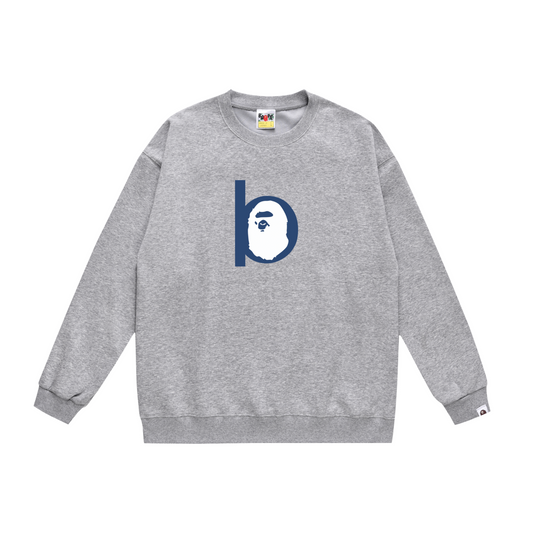 A Bathing Ape Blue letter B Print Hoodie Grey