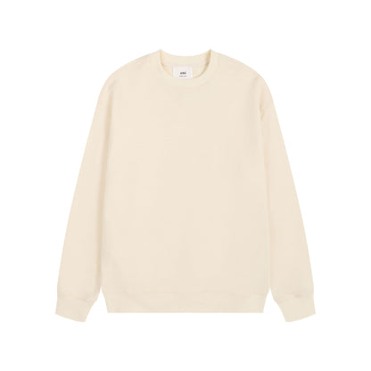 AMI Solid Color Crew Neck Hoodie Cream