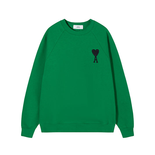 AMI Black Logo Crewneck Hoodie Dark Green