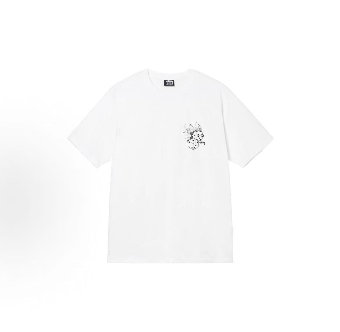 Stussy Dice Collection SS22 - Flaming Dice Retro Letter Dice Pattern Printed Short-Sleeved American Retro T-Shirt - Couple's Style