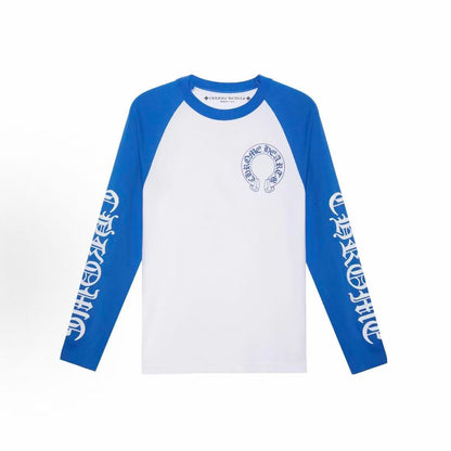 Chrome Hearts CH Round-neck Pullover Long-sleeved T-shirt - Men's and Women's style - Blue and White