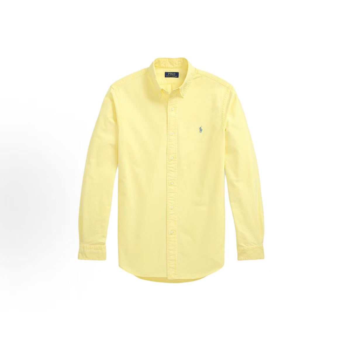 Ralph Lauren SS25 Solid Color Pointed Collar Buttoned Small Quilted Long Sleeve Shirt - Slim Fit Men's Style - Yellow