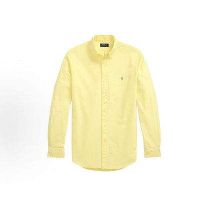 Ralph Lauren SS25 Solid Color Pointed Collar Buttoned Small Quilted Long Sleeve Shirt - Slim Fit Men's Style - Yellow
