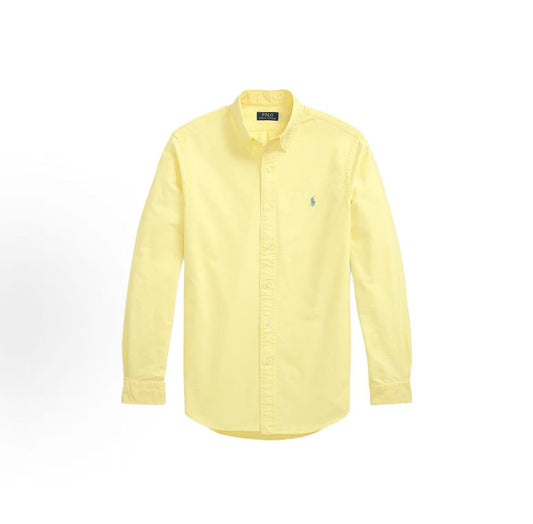 Ralph Lauren SS25 Solid Color Pointed Collar Buttoned Small Quilted Long Sleeve Shirt - Slim Fit Men's Style - Yellow