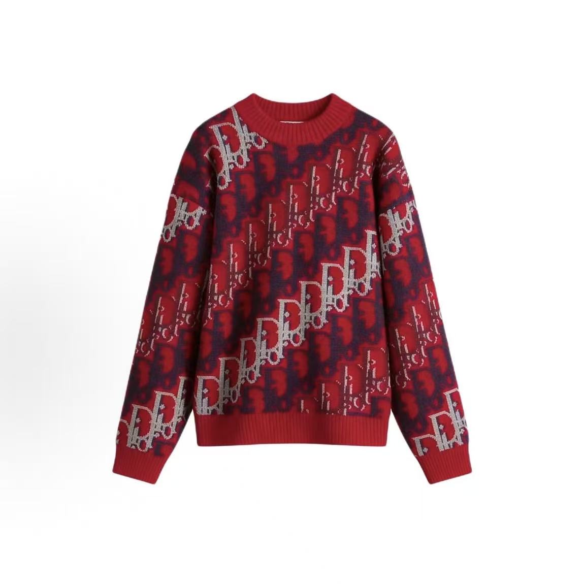 DIOR (Dior) OBLIQUE SS26 Summer Collection - Wool jacquard ribbed round-neck printed long-sleeved sweater for men