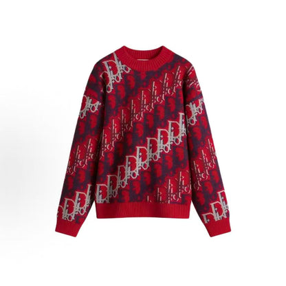 DIOR (Dior) OBLIQUE SS26 Summer Collection - Wool jacquard ribbed round-neck printed long-sleeved sweater for men