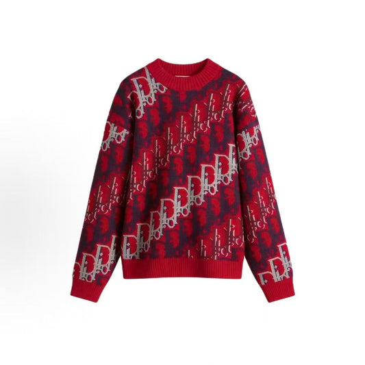 DIOR (Dior) OBLIQUE SS26 Summer Collection - Wool jacquard ribbed round-neck printed long-sleeved sweater for men