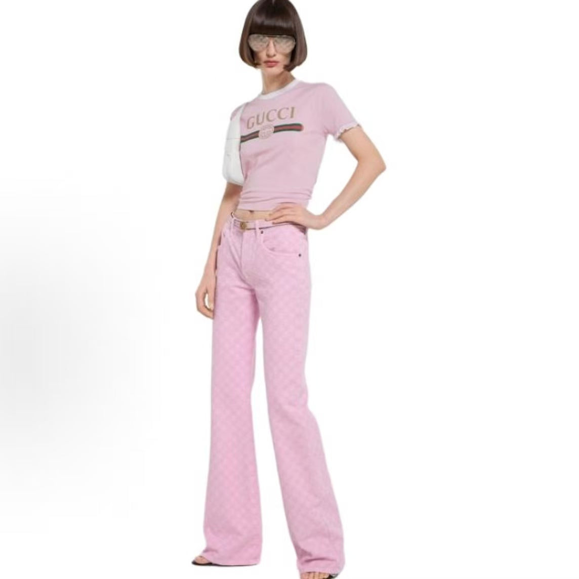 GUCCI T-shirt - Printed Knitted Pink Short Sleeve Casual Style - Men's and Women's style are the same