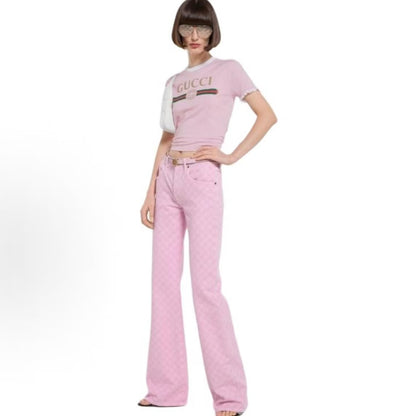 GUCCI T-shirt - Printed Knitted Pink Short Sleeve Casual Style - Men's and Women's style are the same