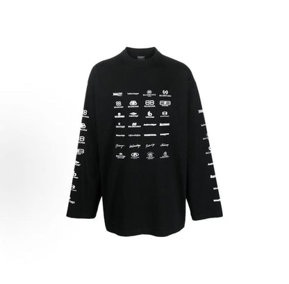 Balenciaga SS23 Logo Letter Print Round-neck Long-sleeved Sweater Regular Fit Men's Style Black