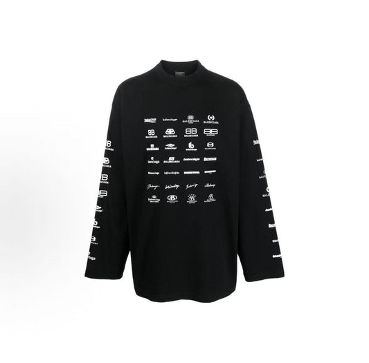 Balenciaga SS23 Logo Letter Print Round-neck Long-sleeved Sweater Regular Fit Men's Style Black