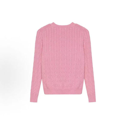 Ralph Lauren SS23 brand logo pattern solid-color V-neck cotton pullover long-sleeve knit shirt classic version women's style pink