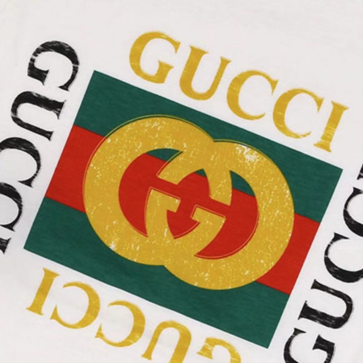GUCCI T-Shirt, Retro Logo Letter Print Short Sleeve, White, Kids' Size