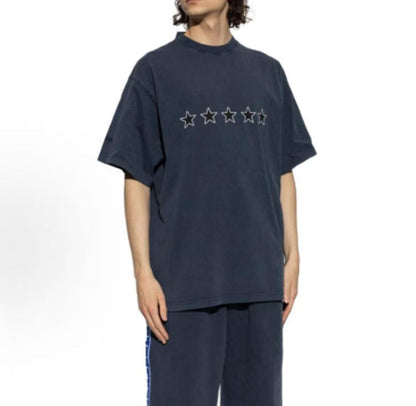 Balenciaga SS26 Solid Star Patterned Letter Sleeveless Roundneck T-Shirt - Regular Fit - Men's Style