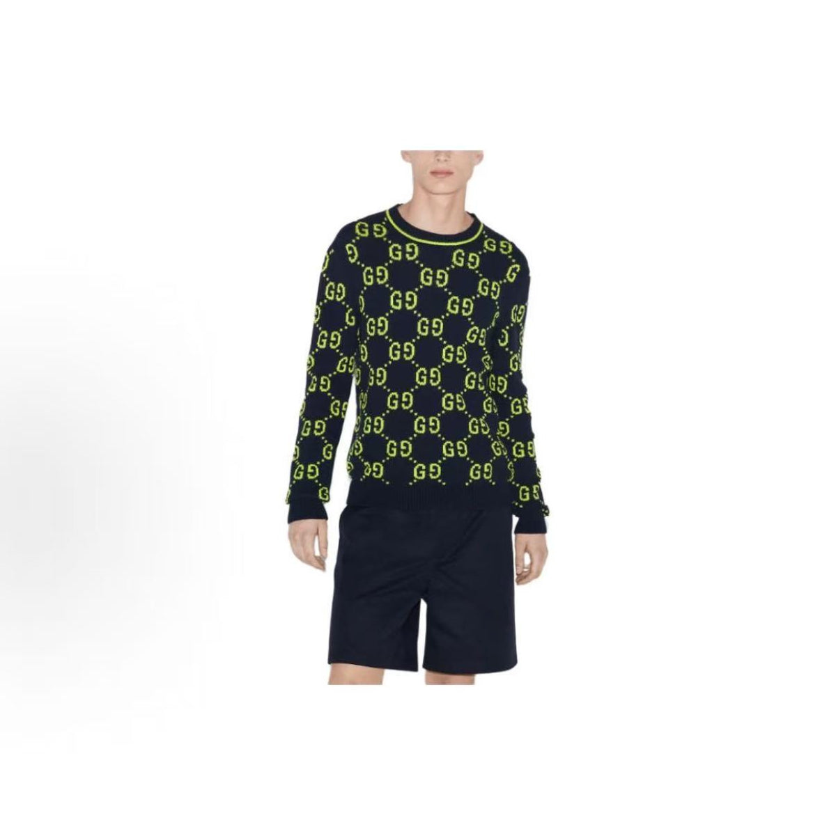 GUCCI Ancient Logo Embroidered Round-neck Long-sleeved Sweater for Men in Navy Blue (Spring/Summer 2024)