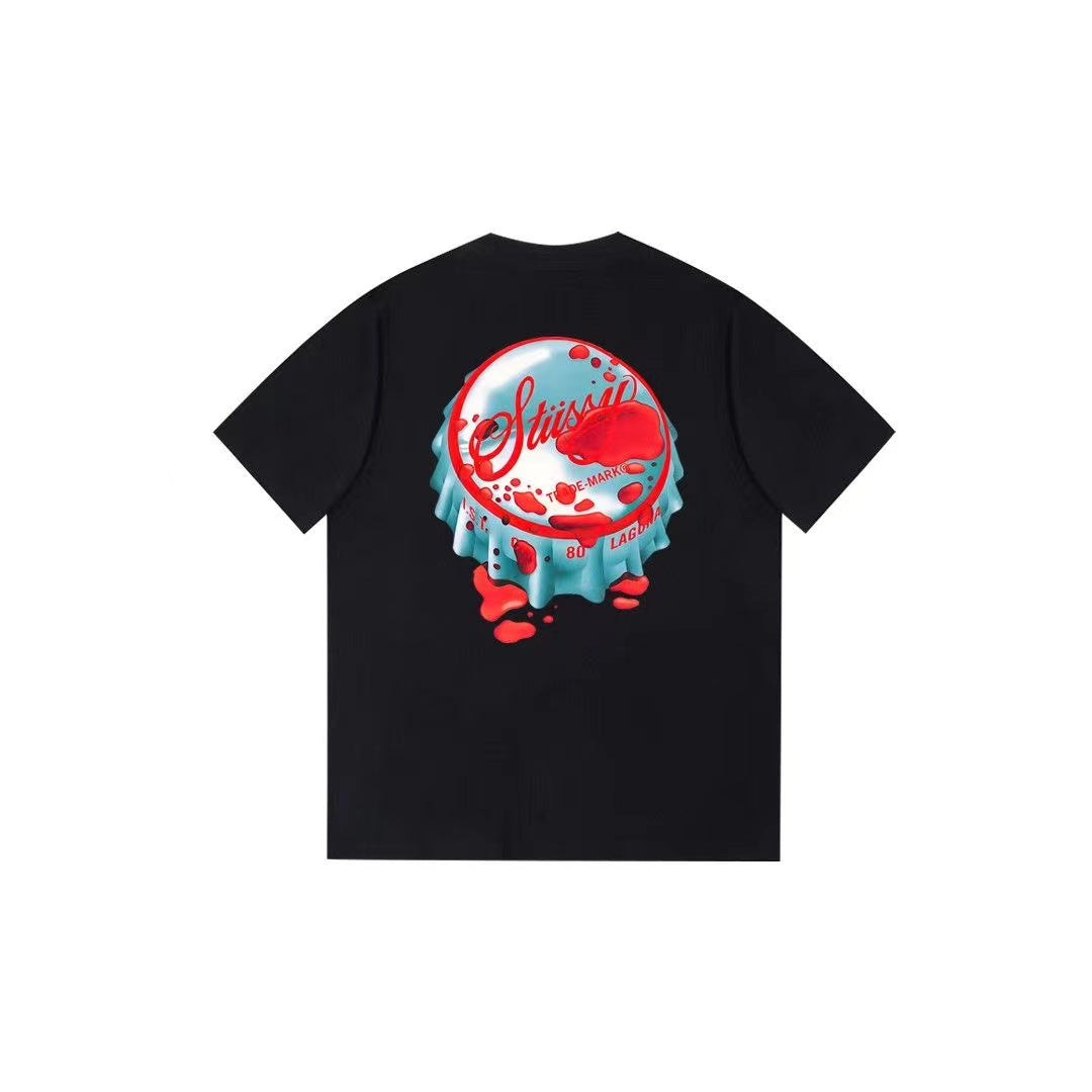 STUSSY COKE BOTTLE CAP PRINT TEE BLACK