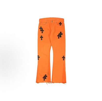 Chrome Hearts cross patch mid waist fit jeans for both men and women