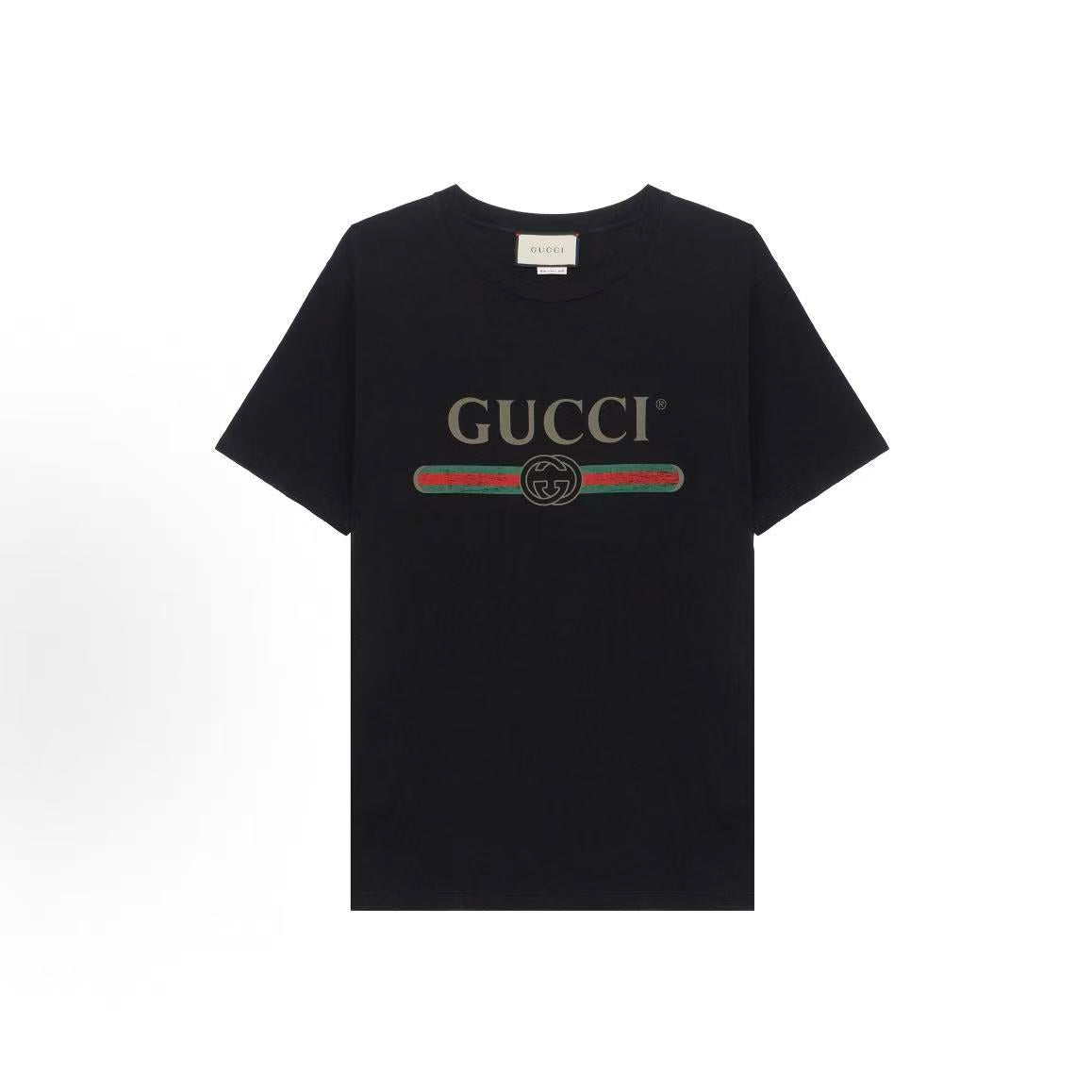 GUCCI Logo Print Round Neck Short Sleeve SS19 Relaxed Fit T-Shirt for Women, Black, Oversized