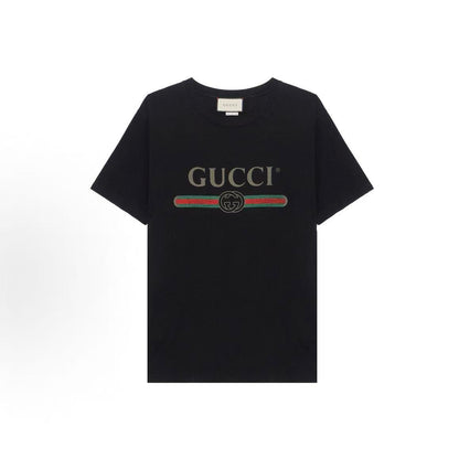 GUCCI Logo Print Round Neck Short Sleeve SS19 Relaxed Fit T-Shirt for Women, Black, Oversized