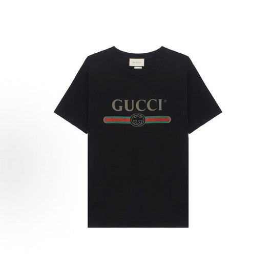 GUCCI Logo Print Round Neck Short Sleeve SS19 Relaxed Fit T-Shirt for Women, Black, Oversized
