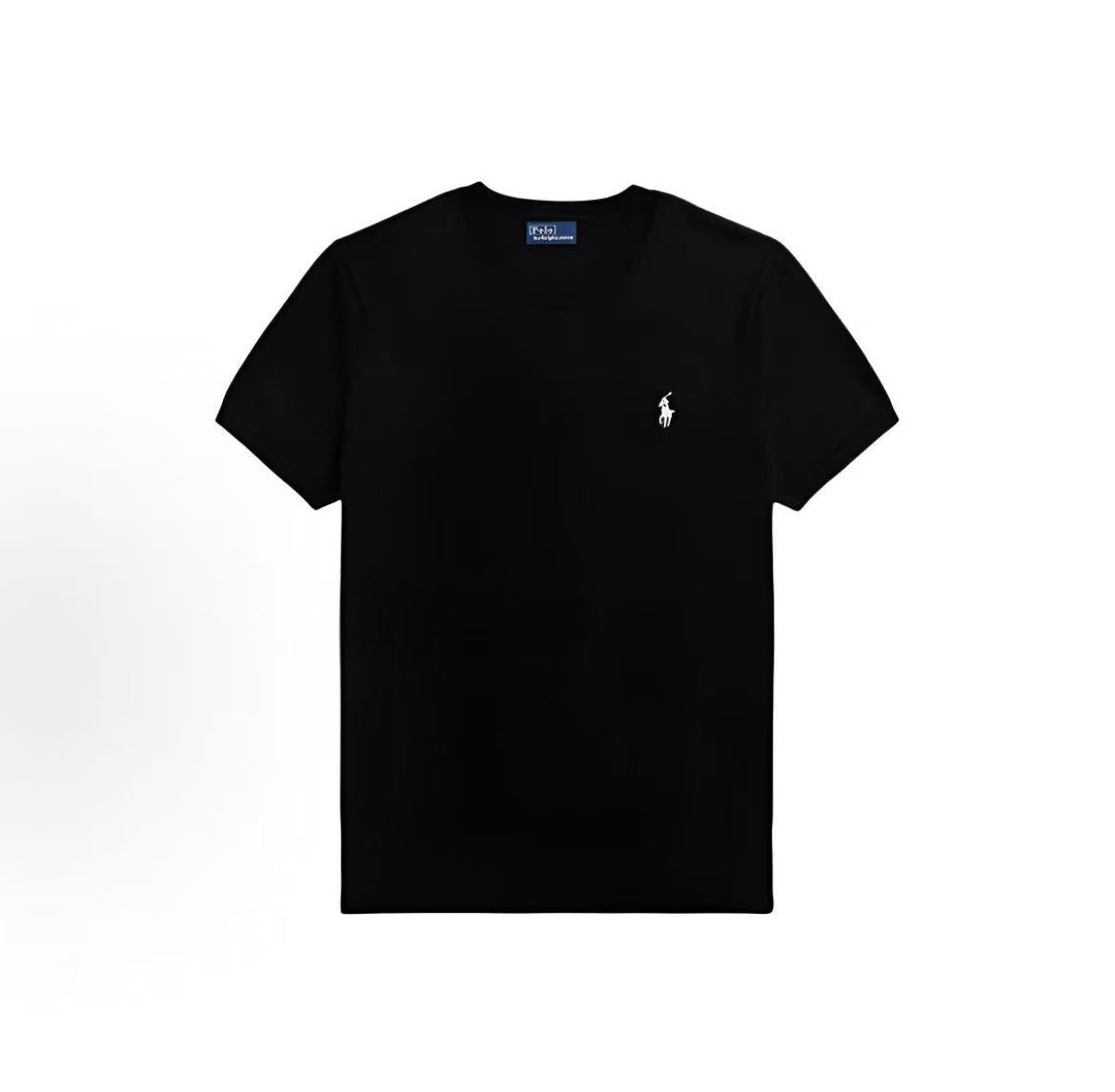Ralph Lauren Logo Embroidered Round-neck Short-sleeved T-shirt for Women - Black - Slim Fit